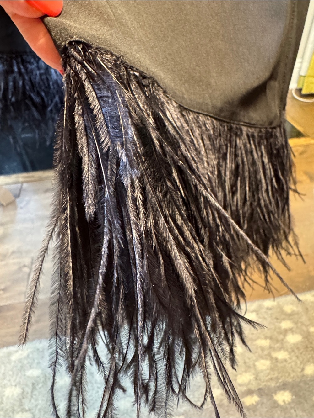 Milly Black Wide-Leg Feather Trim Pants size 10. Super cool and amazing!